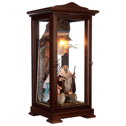 Brown case 60x30x30 cm with 18 cm Holy Family, Neapolitan Nativity Scene 4