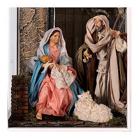 White case 70x30x30 cm with 22 cm Holy Family, Neapolitan Nativity Scene