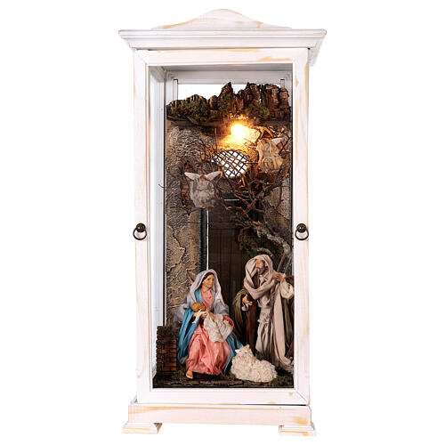 White case 70x30x30 cm with 22 cm Holy Family, Neapolitan Nativity Scene 1