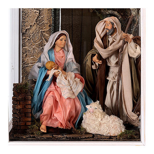 White case 70x30x30 cm with 22 cm Holy Family, Neapolitan Nativity Scene 2