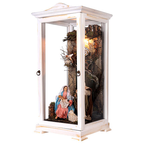 White case 70x30x30 cm with 22 cm Holy Family, Neapolitan Nativity Scene 3