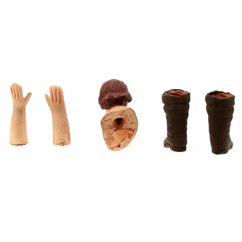 Körperteile-Set aus Terrakotta, junger Mann, für 13 cm Krippe 4
