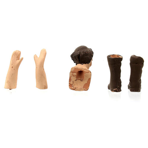 Körperteile-Set aus Terrakotta, Mann mit dunklem Haar, für 13 cm Krippe 4