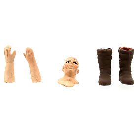 Körperteile-Set aus Terrakotta, älterer Mann, für 13 cm Krippe