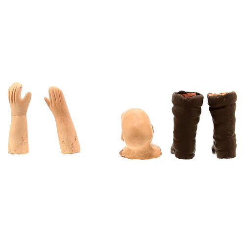 Körperteile-Set aus Terrakotta, älterer Mann, für 13 cm Krippe 4