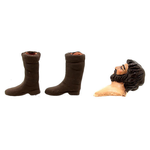 Głowa, ręce, nogi mężczyzny - brunet, 13 cm, szopka neapolitańska 2