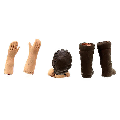 Conjunto cabeça mãos pés para homem de cabelo castanho escuro de 13 cm para presépio napolitano 4