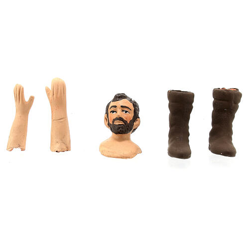 Körperteile-Set aus Terrakotta, Mann mit dunkelbraunem Haar, für 13 cm Krippe 1