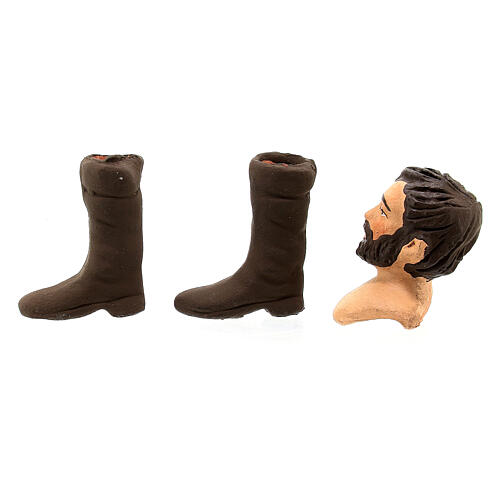 Körperteile-Set aus Terrakotta, Mann mit dunkelbraunem Haar, für 13 cm Krippe 2