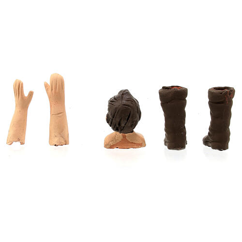 Körperteile-Set aus Terrakotta, Mann mit dunkelbraunem Haar, für 13 cm Krippe 4