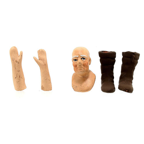 Körperteile-Set aus Terrakotta, älterer kahler Mann, für 13 cm Krippe 1