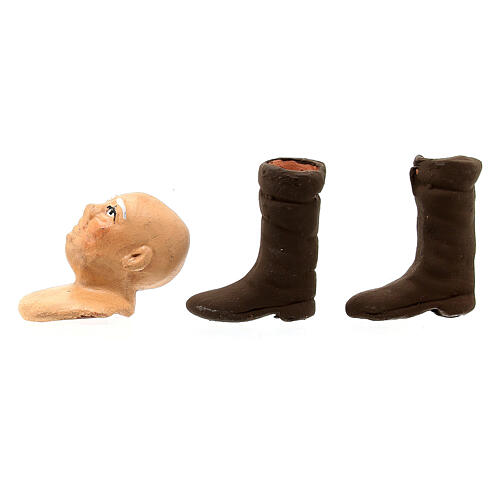 Głowa, ręce, buty mężczyzny, 13 cm, szopka neapolitańska 2