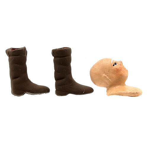 Głowa, ręce, buty mężczyzny, 13 cm, szopka neapolitańska 3