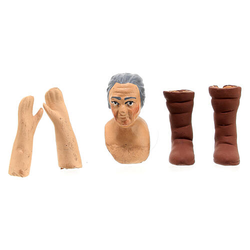 Körperteile-Set aus Terrakotta, ältere Frau mit grauem Haar, für 13 cm Krippe 1