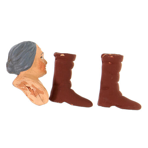 Körperteile-Set aus Terrakotta, ältere Frau mit grauem Haar, für 13 cm Krippe 3
