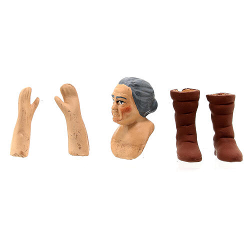 Körperteile-Set aus Terrakotta, ältere Frau mit grauem Haar, für 13 cm Krippe 4