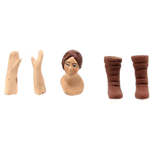 Kit cabeza manos pies mujer pelo castaño 13 cm belén napolitano 1