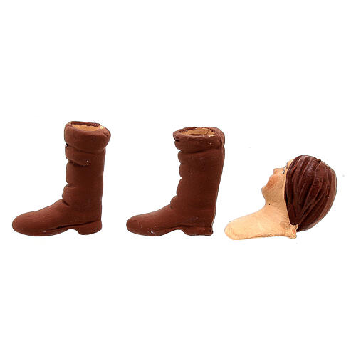 Kit tête main pieds pour santon femme cheveux châtains 13 cm crèche napolitaine 2