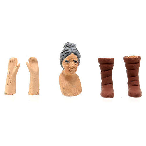 Körperteile-Set aus Terrakotta, ältere Frau, für 13 cm Krippe 1