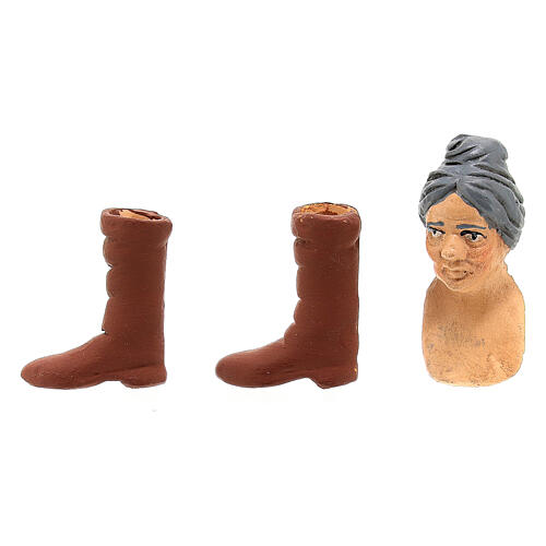 Kit tête main pieds pour santon femme âgée cheveux gris 13 cm crèche napolitaine 2