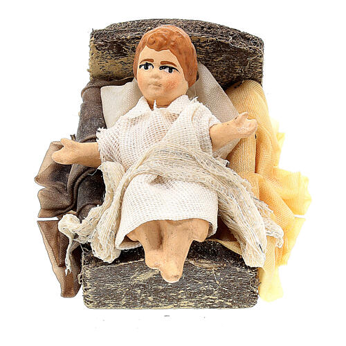 Jesus Child in his crib, statue for Neapolitan Nativity Scene with 13 cm characters 1