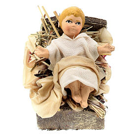 Statua Gesù bambino nella culla 15 cm presepe napoletano