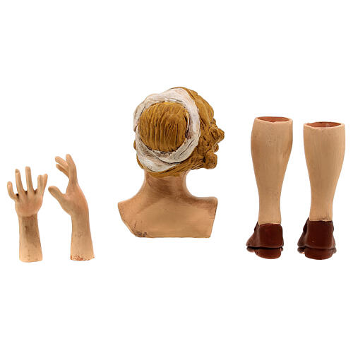 Kit testa mani piedi donna bionda 35 cm occhi di vetro presepe 6