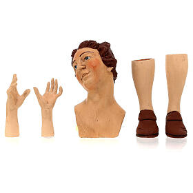 Set testa mani piedi donna castana 35 cm occhi di vetro presepe