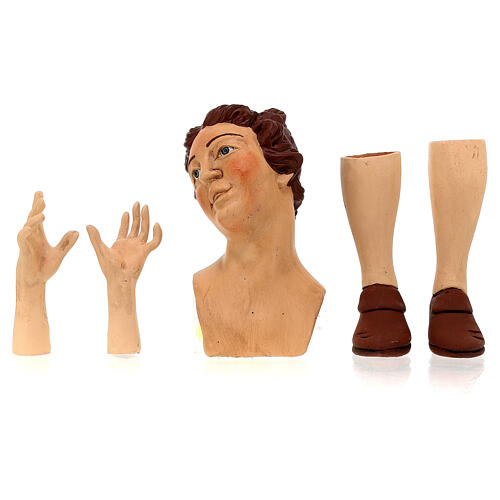 Set testa mani piedi donna castana 35 cm occhi di vetro presepe 1