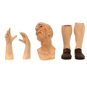 Zestaw głowa ręce nogi mężczyzna łysy, szklane oczy, szopka z Neapolu 35 cm