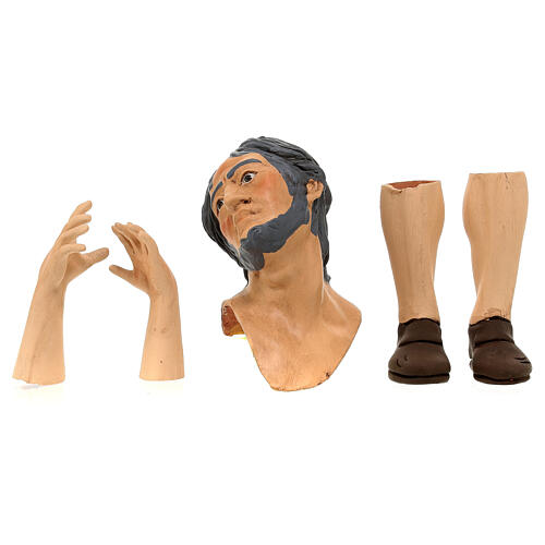 Körperteile-Set aus Terrakotta, Mann mit grauem Haar, für 35 cm Krippe 1