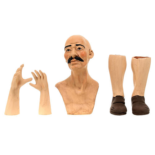 Kit tête avec yeux en verre mains pieds homme avec moustache 35 cm crèche napolitaine 1