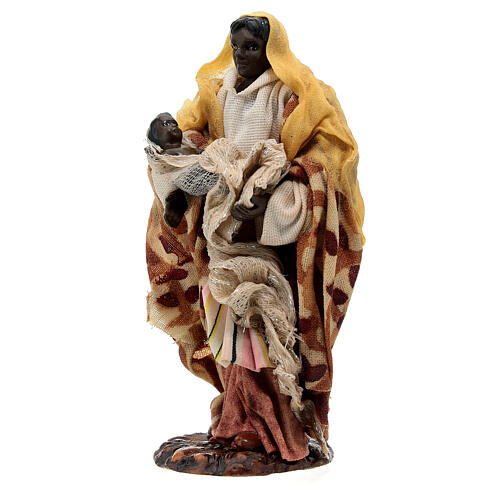 Terracotta statue of Moor woman with child for Neapolitan Nativity Scene of 13 cm 2