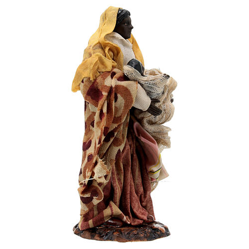 Terracotta statue of Moor woman with child for Neapolitan Nativity Scene of 13 cm 3