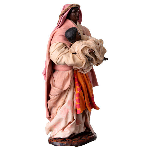 Terracotta statue of Moor woman with child for Neapolitan Nativity Scene of 13 cm 3