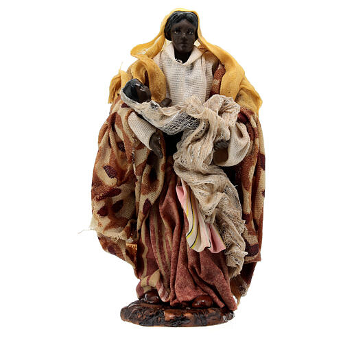 Figurka ciemnoskórej kobiety z dzieckiem na ręku, szopka neapolitańska 13 cm 1