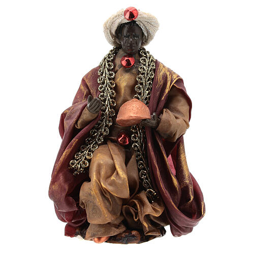 Terracotta statue of Moor Wise Man on his knees for Neapolitan Nativity Scene of 13 cm 1