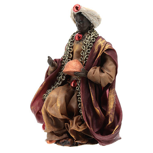 Terracotta statue of Moor Wise Man on his knees for Neapolitan Nativity Scene of 13 cm 2