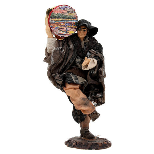 Statua uomo con tamburello in legno 13 cm presepe napoletano 1