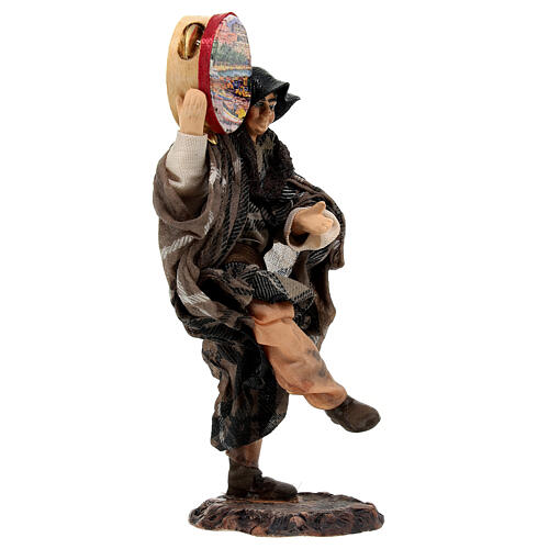 Statua uomo con tamburello in legno 13 cm presepe napoletano 3