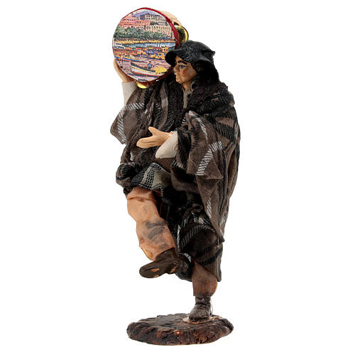 Figura homem com tamborim de madeira para presépio napolitano de 13 cm 2