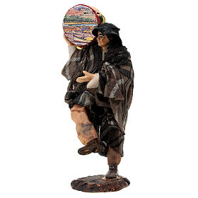 Man with tambourine wooden statue 13 cm Neapolitan nativity scene