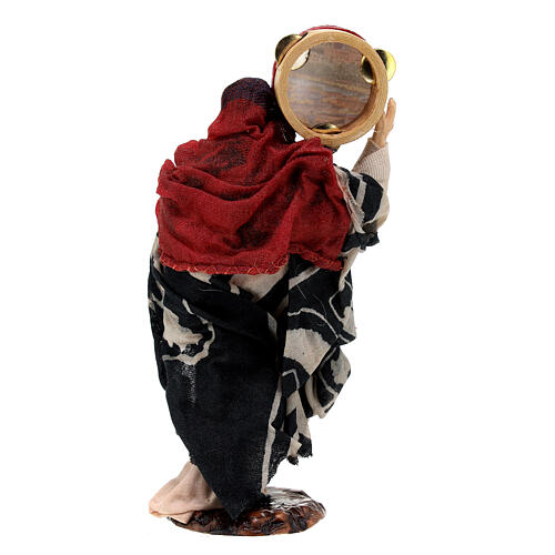 Figura mulher de terracota com tamborim de madeira para presépio napolitano de 13 cm 4