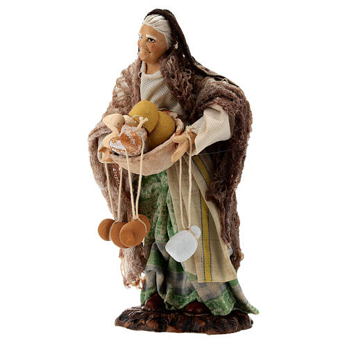 Figura mulher idosa com queijo de terracota para presépio napolitano de 13 cm 2
