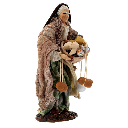 Figura mulher idosa com queijo de terracota para presépio napolitano de 13 cm 3