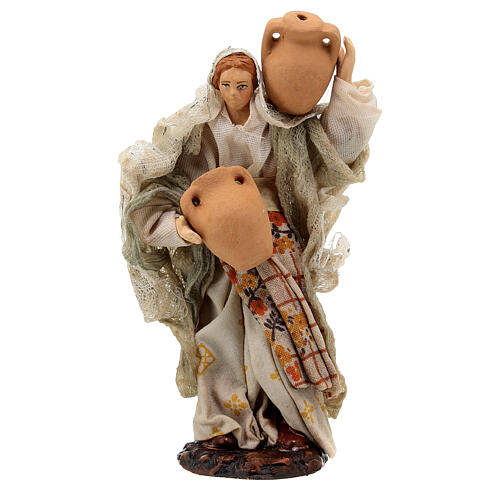 Junge Frau mit Krügen aus Terrakotta für Neapolitanische Krippe, 13 cm 1
