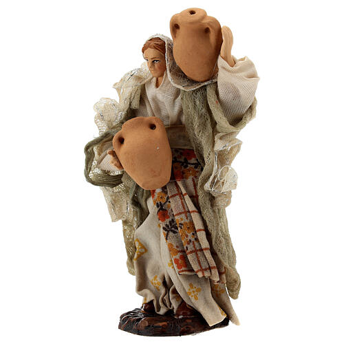 Junge Frau mit Krügen aus Terrakotta für Neapolitanische Krippe, 13 cm 2
