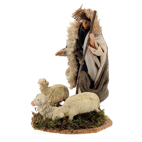 Young shepherd with flock, terracotta figurine for Neapolitan Nativity Scene of 12 cm 2
