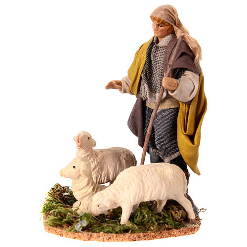 Young shepherd with flock, terracotta figurine for Neapolitan Nativity Scene of 12 cm 3