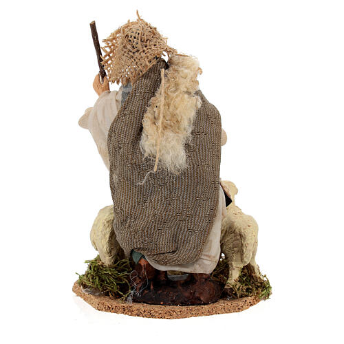 Figura jovem pastor com ovelhas para presépio napolitano com peças de terracota de 12 cm 4
